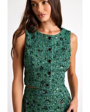 Lulus Namari Emerald Tweed Sequin Button-Front Crop Top - Green