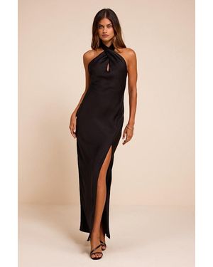 Lulus Daney Satin Cross-Front Halter Maxi Dress - Black