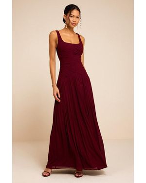 Lulus Rhonda Pleated Drop Waist Maxi Dress - Red