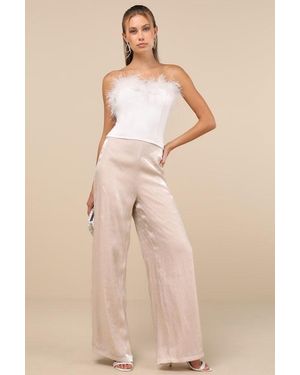 Lulus Memorable Style Satin Wide-Leg Pants - Natural