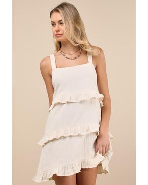 Roxy Soft Sands Cream Tiered Mini Dress - Natural