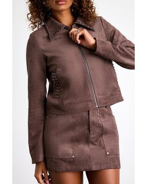 Lulus Nilza Chocolate Suede Studded Jacket - Brown
