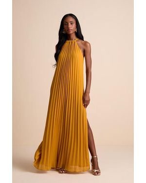 Lulus Exceptionally Elegant Marigold Pleated Chiffon Maxi Dress - Yellow