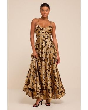 Lulus Starlet Burnout Lace-Up Maxi Dress - Natural