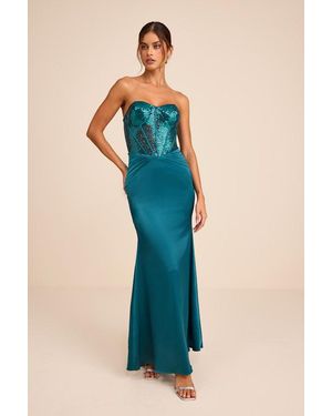 Lulus Ria Emerald Sequin Strapless Mermaid Maxi Dress - Blue