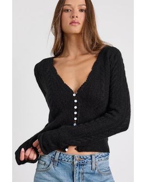 Lulus Callisto Cable Knit Button-Front Cardigan - Black