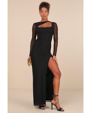 Lulus Remarkable Attitude Mesh Asymmetrical Cutout Maxi Dress - Black