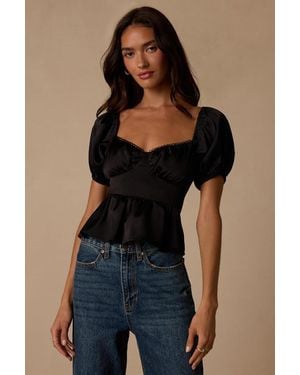 Lulus Romi Satin Puff Sleeve Peplum Top - Blue