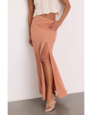 Lulus Ronan Linen High-Rise Maxi Skirt - Orange