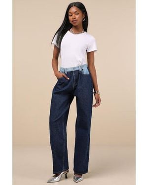 Steve Madden Emeric Dark Wash Multi High-Rise Wide-Leg Jeans - Blue