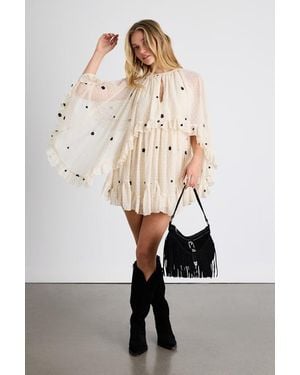 Lulus Rhozie Cream Embroidered Swiss Dot Cape Sleeve Tiered Mini Dress - Natural