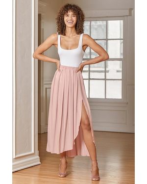 Lulus If You Pleats Blush Pleated Maxi Skirt - Brown