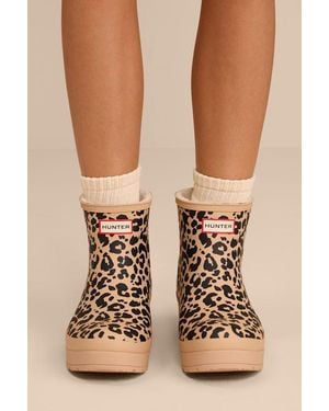 HUNTER Play Leopard Insulated Shearling Short Rain Boots - Natural