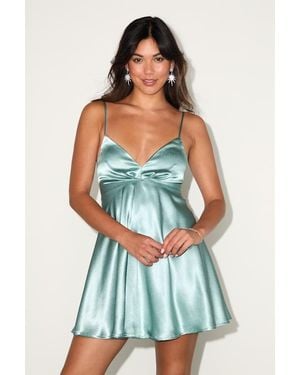 Lulus Happily Yours Satin Skater Mini Dress - Blue