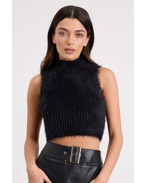 Lulus Nadene Eyelash Knit Mock Neck Sweater Top - Black