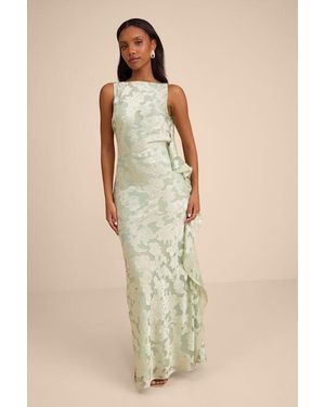 Lulus Narelle Sage Floral Burnout Ruffled Maxi Dress - Natural