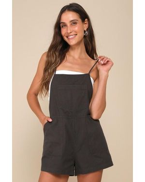 Lulus Easygoing Beauty Washed Short Overall Romper - Black