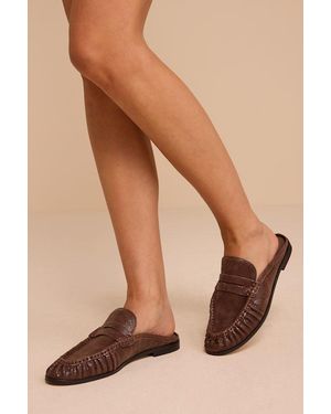 Dolce Vita Betzy Mocha Embossed Suede Loafer Slides - Natural