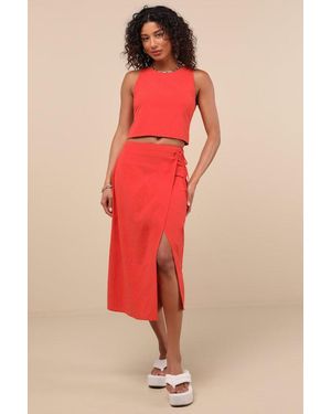 Lulus Aubin Column Wrap Midi Skirt - Red