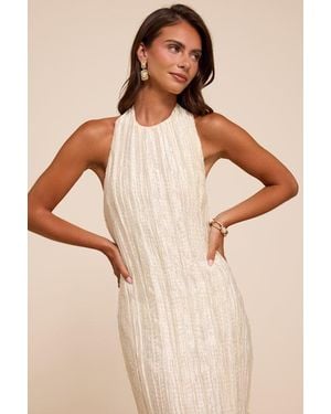 Lulus Joya Cream Plisse Halter Midi Dress - Natural
