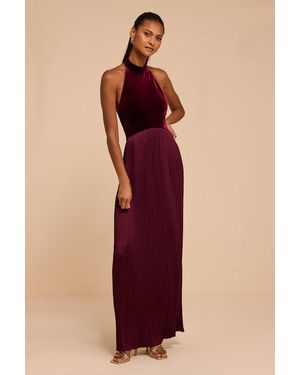 Lulus Dori Pleated Halter Maxi Dress - Red