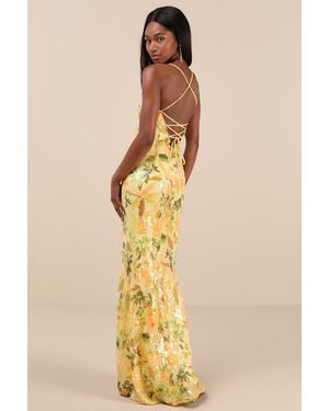 Lulus Glittering Icon Iridescent Sequin Lace-Up Maxi Dress - Natural