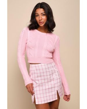 Lulus Fetching Cutie Plaid High Rise Notched Mini Skirt - Pink