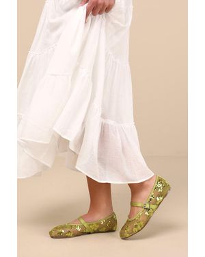Lulus Cristen Mesh Sequin Buckle Ballet Flats - Green