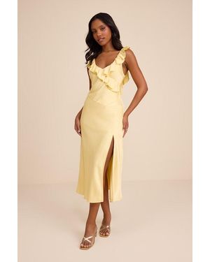 Lulus Lenny Pale Satin Ruffled Midi Dress - Natural