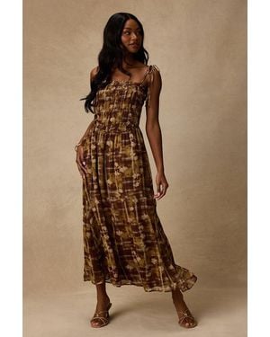 Lulus Rhodora Multi Abstract Smocked Midi Dress - Brown