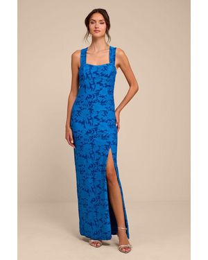 Lulus Danette Floral Jacquard Cutout Maxi Dress - Blue