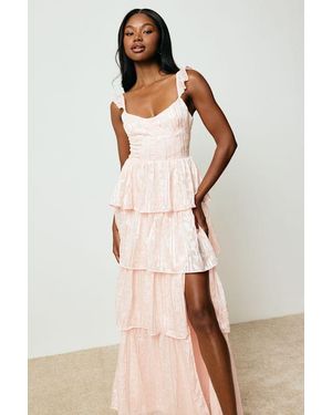 Lulus Stunning Glory Floral Jacquard Tiered Maxi Dress - Pink