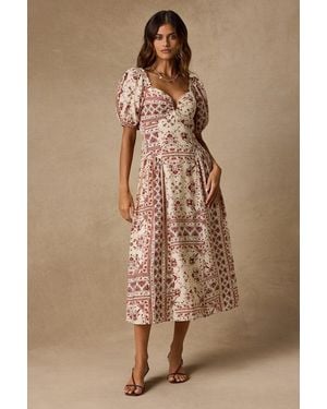 Lulus Lucia Cream And Rust Boho Print Midi Dress - Brown
