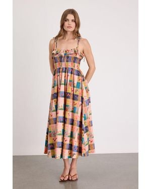 Lulus Alessandra Blush Multi Gingham Floral Tie-Strap Midi Dress - White