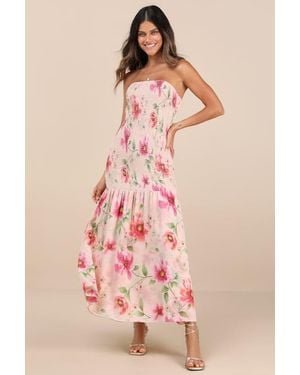 Lulus Balbina Floral Smocked Drop Waist Maxi Dress - Pink