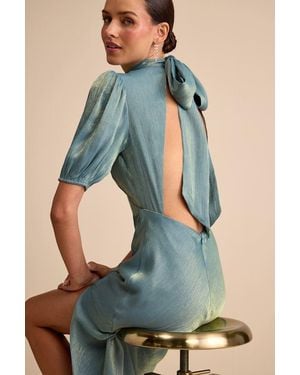Lulus Talira Satin Lurex Mock Neck Cutout Maxi Dress - Green
