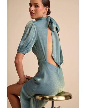 Lulus Talira Satin Lurex Mock Neck Cutout Maxi Dress - Green