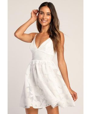 Lulus Floral Feelings Floral Jacquard Babydoll Mini Dress - White