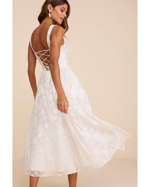 Lulus Loira Burnout Jacquard Lace-Up Midi Dress - Natural