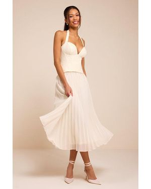 Lulus Baylin Lace Bustier Midi Dress - Natural