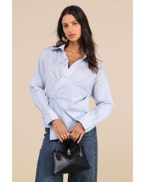 Astr Flykra Striped Asymmetrical Button-Up Wrap Top - White
