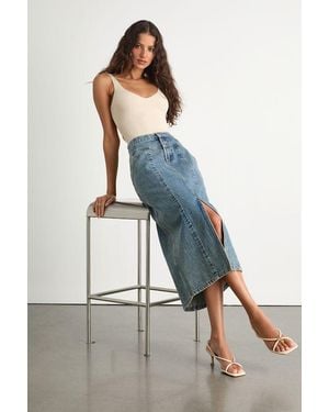 Lulus Aisling Light Wash High-Rise Denim Midi Skirt - Blue
