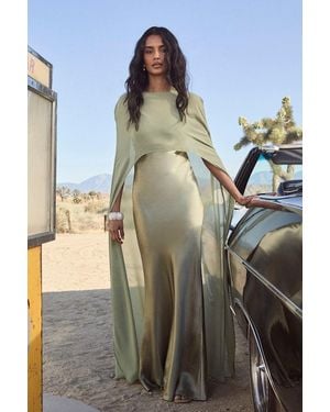 Lulus Cavana Sage Satin Cape Maxi Dress - Natural
