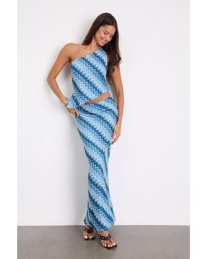 Lulus Fiala Multi Crochet Chevron Mermaid Maxi Skirt - Blue