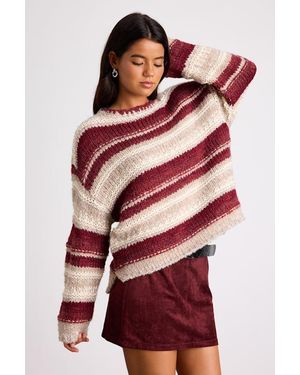 Lulus Brea And Striped Oversized Sweater - Red