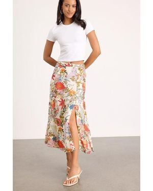 Lulus Bliss Me Multi Floral Print Midi Skirt - White