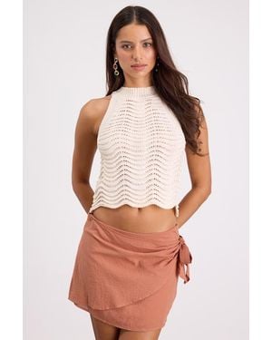 Lulus Elra Terracotta Cotton Faux-Wrap Mini Skirt - Pink