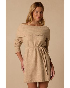 Lulus Santi Off-The-Shoulder Mini Jumper Dress - Natural