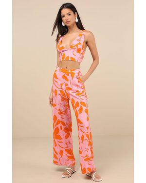 Rhythm Bora Bora Floral Linen Wide-Leg Pants - Orange