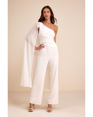 Lulus Stevie One-Shoulder Cape Jumpsuit - Natural